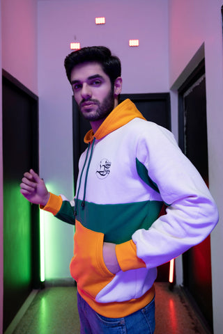Tri-Tone Block Hoodie(Yellow,Green,White) – Bold Winter Streetwear Edition