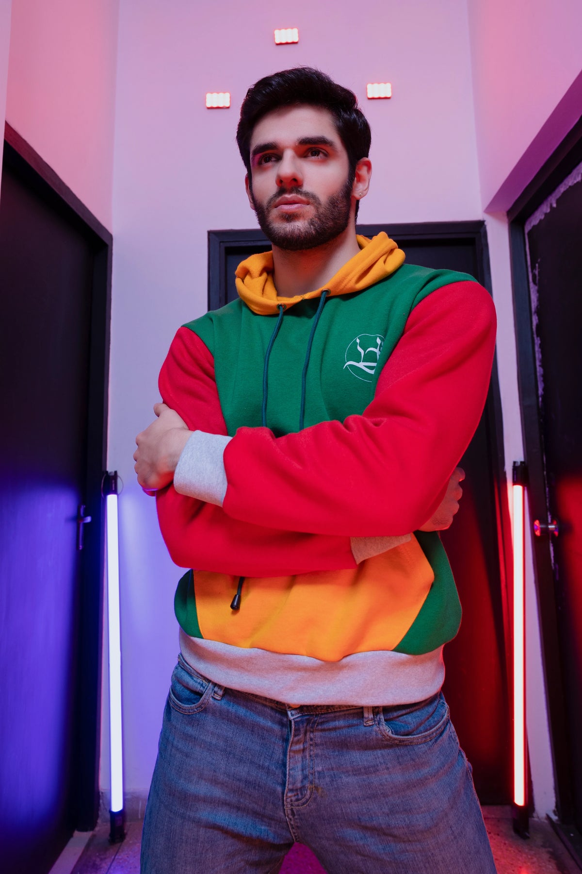 Tri-Tone Block Hoodie(Yellow,Green,Red) – Bold Winter Streetwear Edition