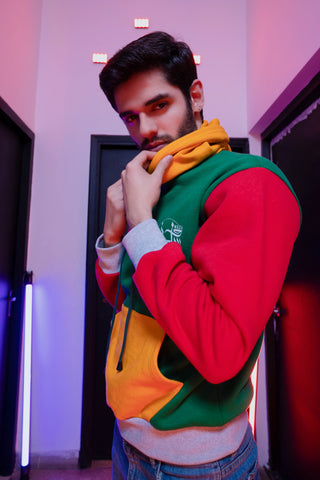 Tri-Tone Block Hoodie(Yellow,Green,Red) – Bold Winter Streetwear Edition